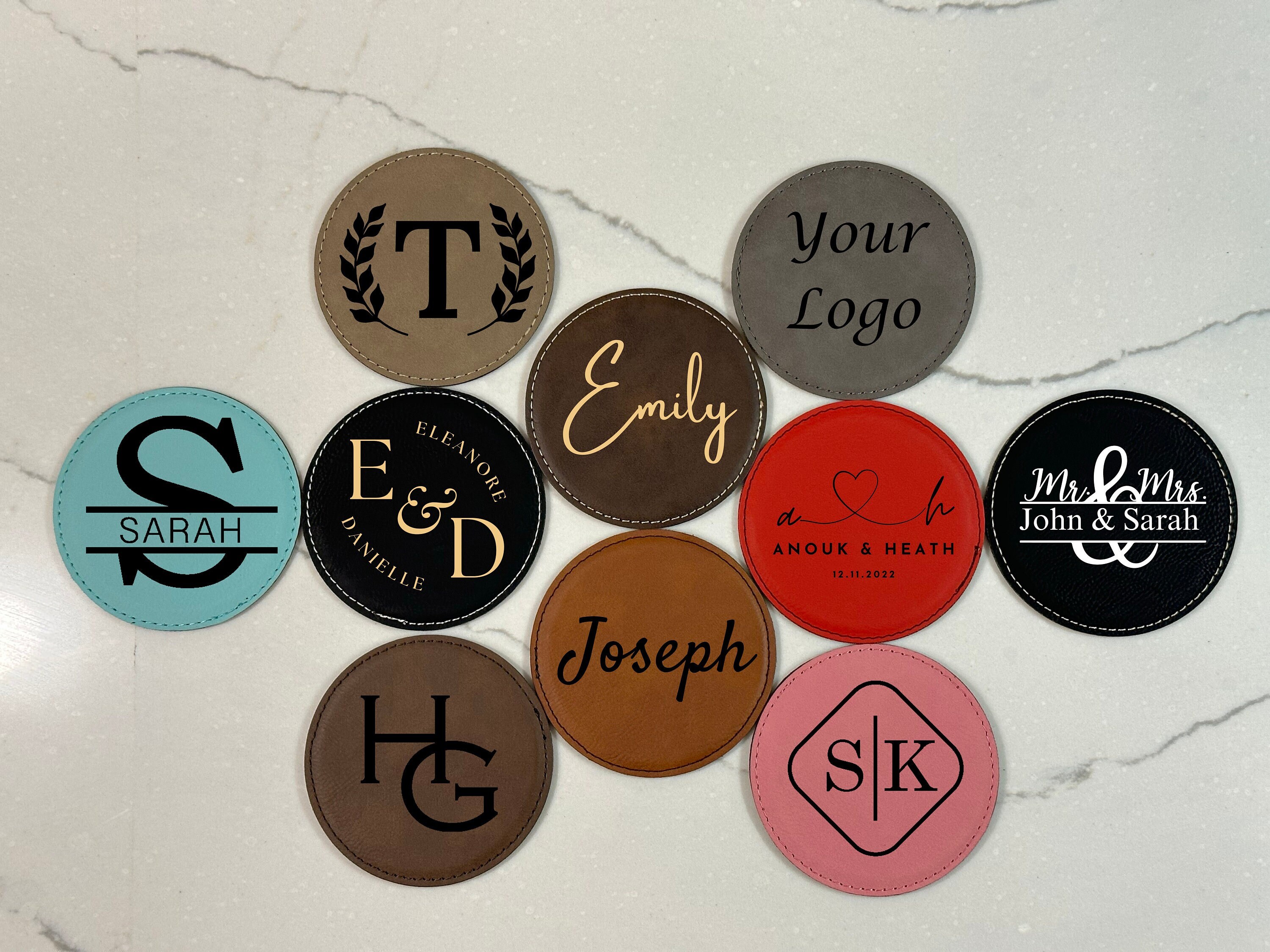 Personalized Coasters, Drink Coaster, Custom Coaster, Vegan Leatherette Leather Coasters, Initial Coasters Set, Six Leather Coasters Set