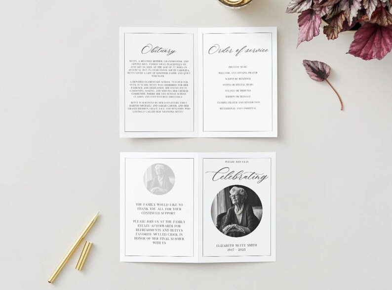 Elegant Digital Funeral Program Template for Celebration of Life, Birth ...
