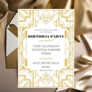 Editable Great Gatsby Party Invitation – Customizable 1920s Prohibition Theme for Speakeasy Night, Roaring Twenties, or Vintage Events