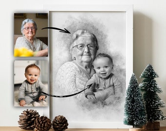 Agregar un ser querido a la foto, pérdida de padre-madre, retrato familiar de fotos, combinar fotos, regalo de Navidad, regalo conmemorativo para papá mamá, regalo