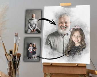 Fügen Sie verstorbene geliebte Menschen zum Foto hinzu, Erinnerungsgeschenk, Hinzufügen von Person zu Foto, Familienportrait verschiedene Fotos, Kombifotos, Geschenk für Papa Mama