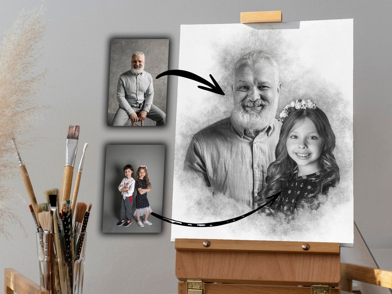 Add Loved One to Photo, Loss of Father-Mother, Family Portrait From Photos, Combine Photos, Christmas Gift, Memorial Gift for Dad Mom, Gift zdjęcie 3