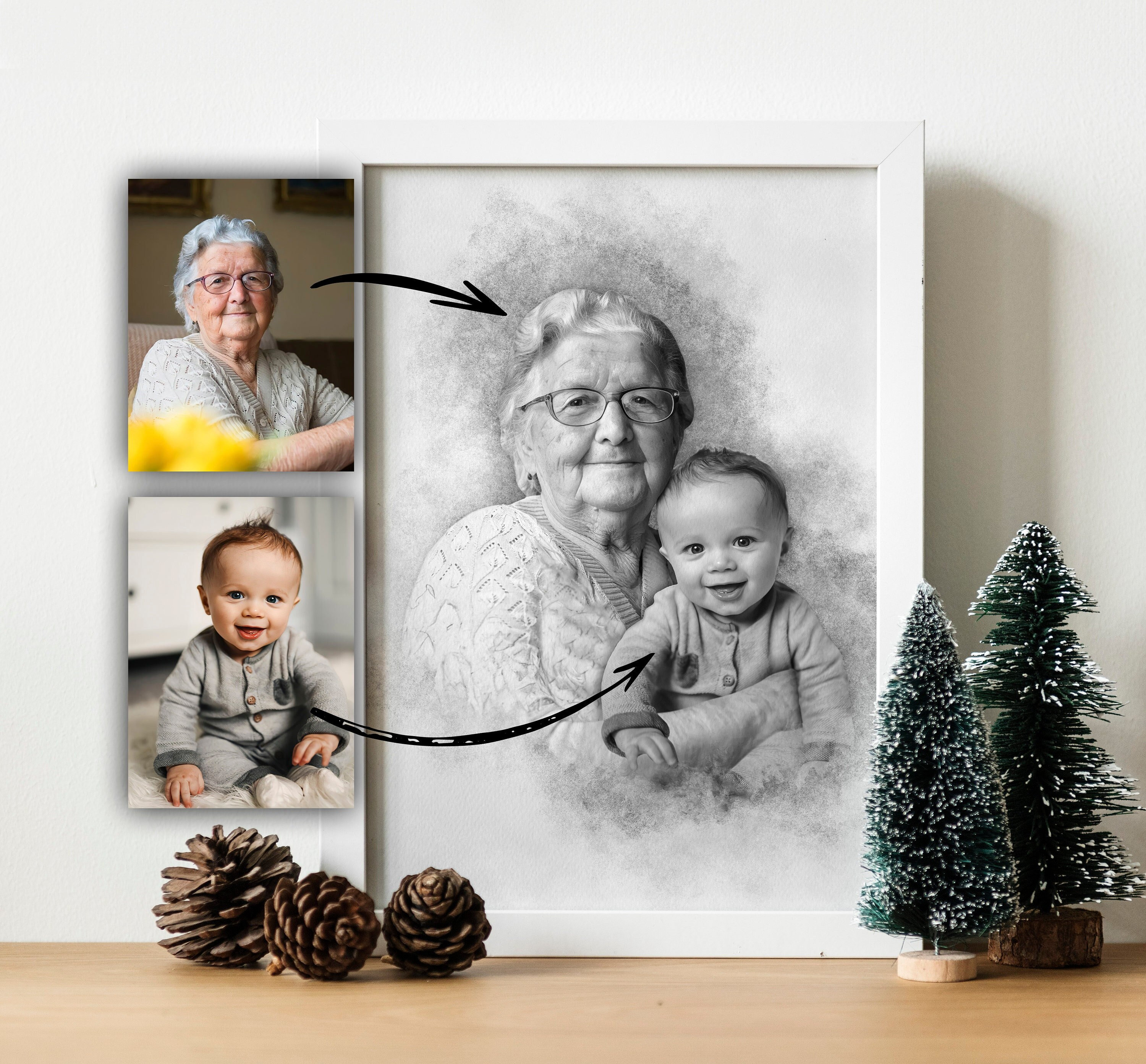 Add Loved One to Photo, Loss of Father-Mother, Family Portrait From Photos, Combine Photos, Christmas Gift, Memorial Gift for Dad Mom, Gift