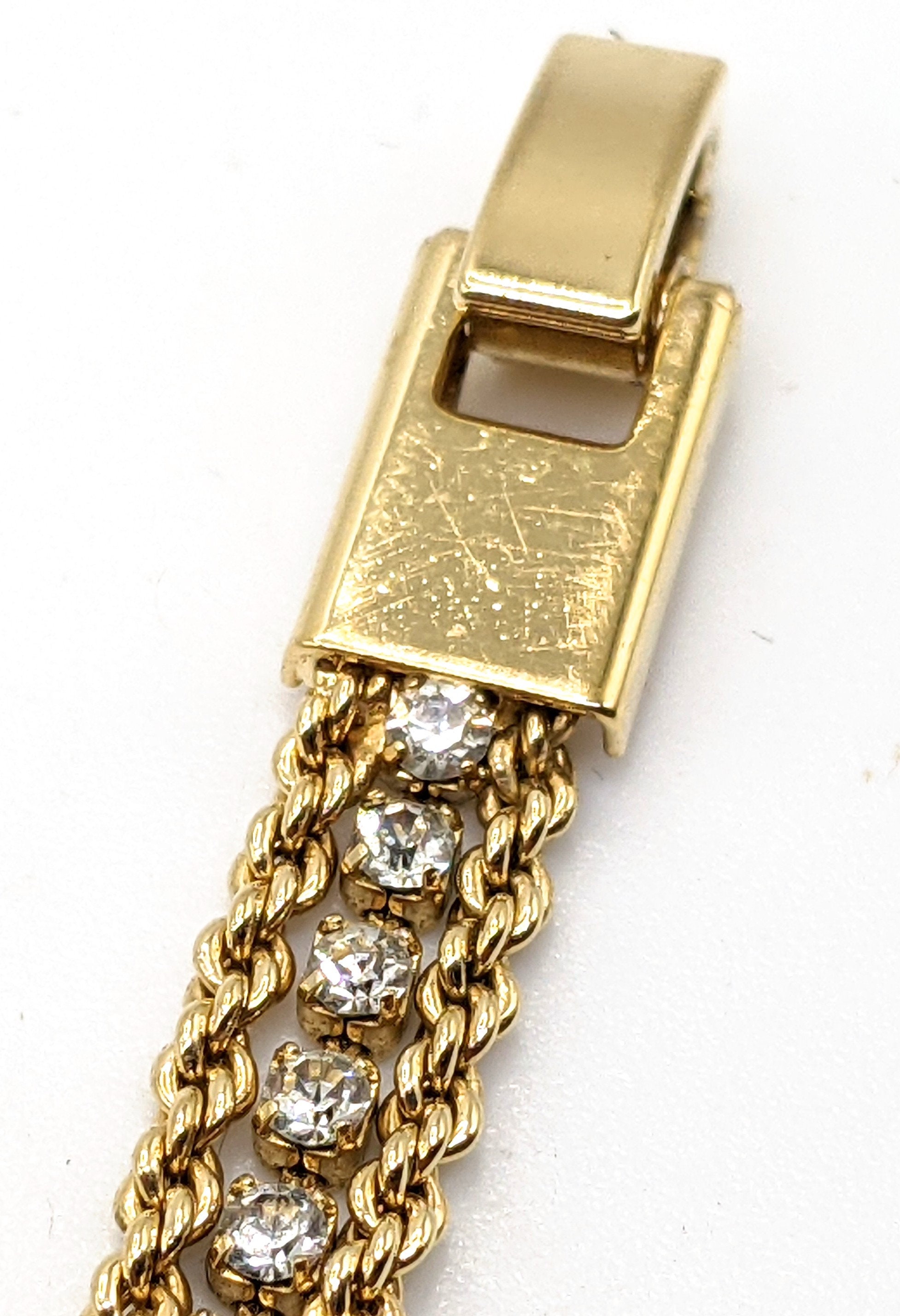 Gold Tone With Cubic Zirconias Metal Linked Bracelet 7 in