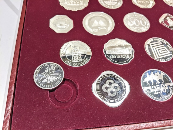 Complete Set of 25 Sterling Silver Casino Tokens 