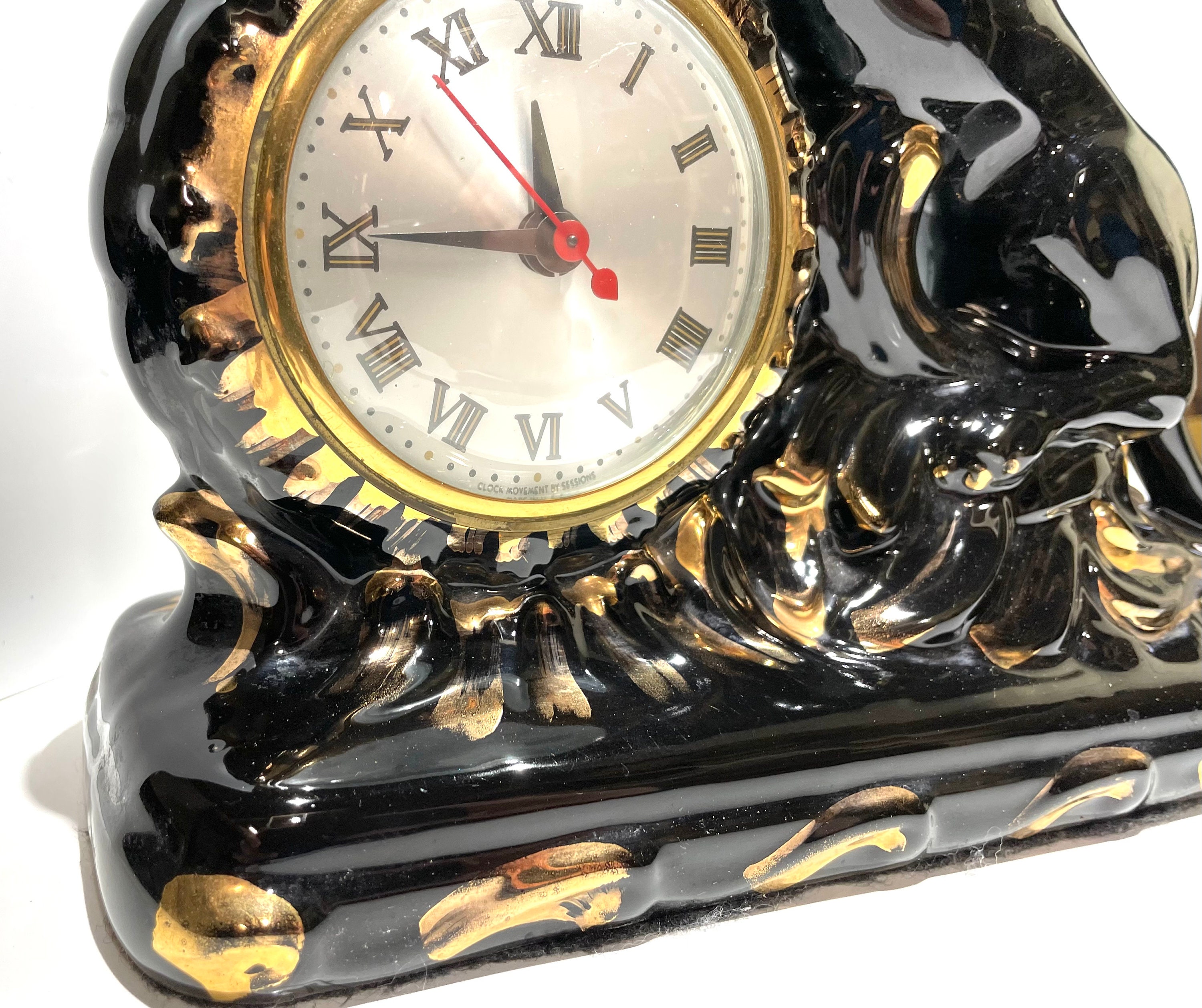 Vintage Black Panther Clock With Gold Accents by Oxford Etsy