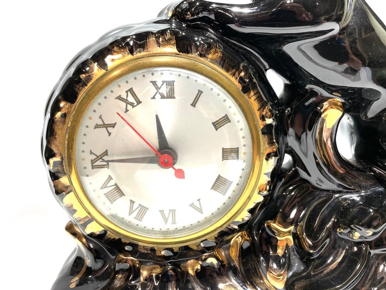 Vintage Black Panther Clock With Gold Accents by Oxford Etsy