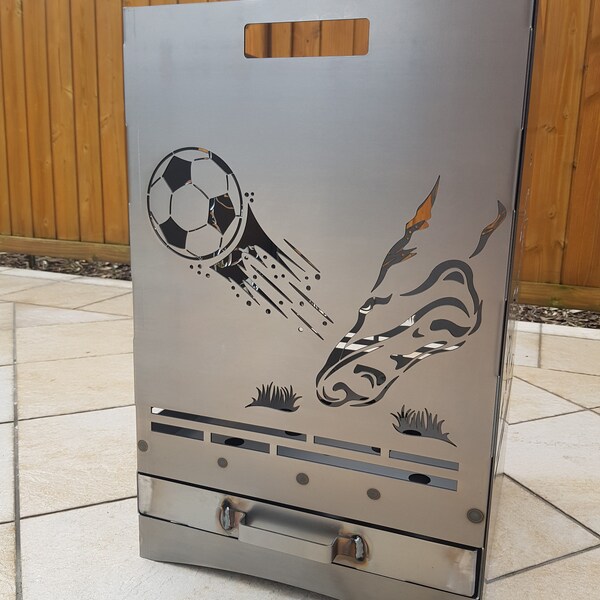 Feuerkorb Fußball mit Ascheschublade 40x40x60 cm sehr stabil Feuertonne Feuerstelle Grill