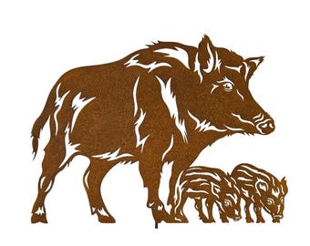 Figur Wildschwein mit Frischlingen Gartenstecker Höhe ca. 64 cm Rost-Deko Bache