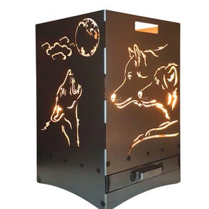 Feuerkorb Wolf mit Ascheschublade 40x40x60 cm sehr stabil Feuertonne Feuerstelle Wölfe Grill