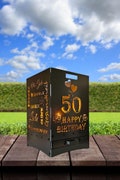 Fire basket for a 50th birthday with ash drawer, 40x40x60 cm, very stable, fire barrel, anniversary fire pit, individually personalized.