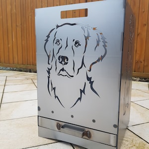 Kosz paleniskowy Retriever z szufladą na popiół 40x40x60 cm bardzo stabilna palenisko beczka na ogień dla psa Grill Golden Retriever
