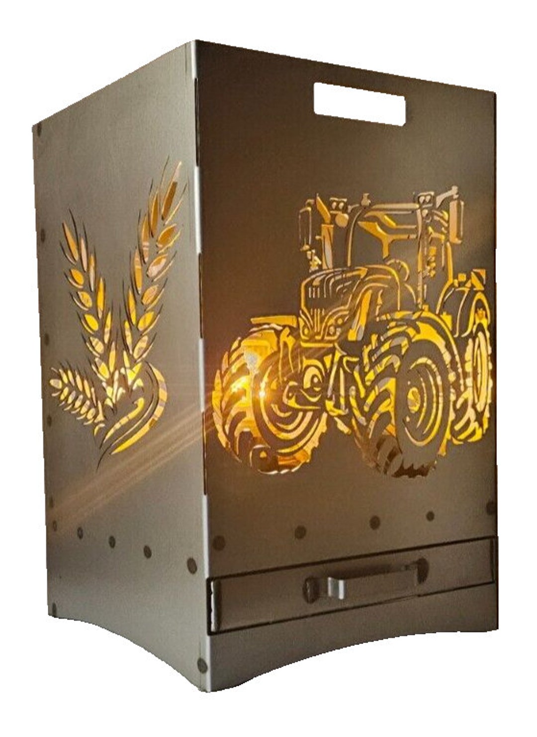 Feuerkorb IHC 1455 Mit Trecker-Motiv | 40x40x60 Cm, Aus Stahl, Mit Ascheschublade & Grillplatten-Option