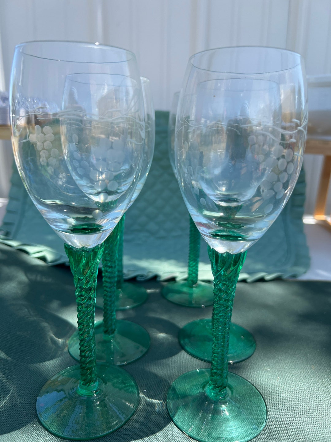 Vintage Italian Wine Glasses, 6 Green Twisted Etsy