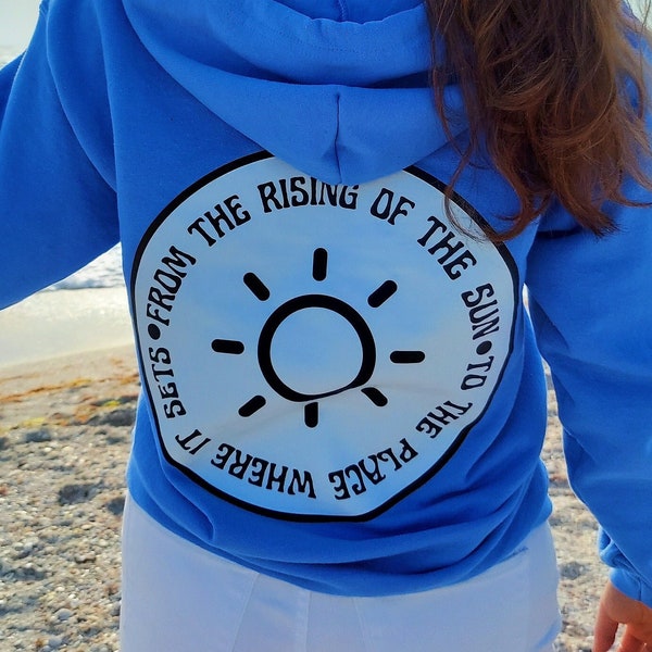 From the Rising of the Sun Zip Up Sweatshirt | Psalm 133:3 Christian Apparel Shirt Nautical Blue Faith Beachwear