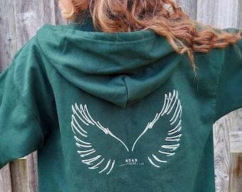 SOAR Oversized Zip Up Sweatshirt Christian Apparel Shirt Fall Dark Green Eagle Wings Isaiah 40:31 Faith