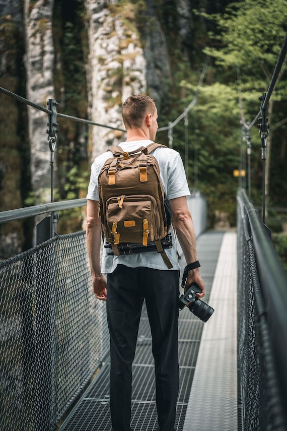 Retro backpack with handles, camera backpack, water-repellent, DSLR, DSLM