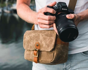 Small camera bag, photo bag, canvas, retro, vintage, water-repellent, DSLR, DSLM