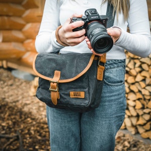 Fotografie Kameratasche, Fototasche, Canvas, Retro, Vintage, wasserabweisend, DSLR, DSLM, dunkelgrau