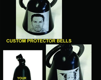 Custom protector bells, biker bells, gremlin bell, engraved with photo and wording