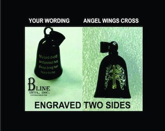 Custom Engraved Biker Bell: Angel Wings & Personalized Text