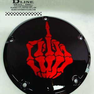 Harley Davidson Derby cover skeleton middle finger engraving , middle finger derby