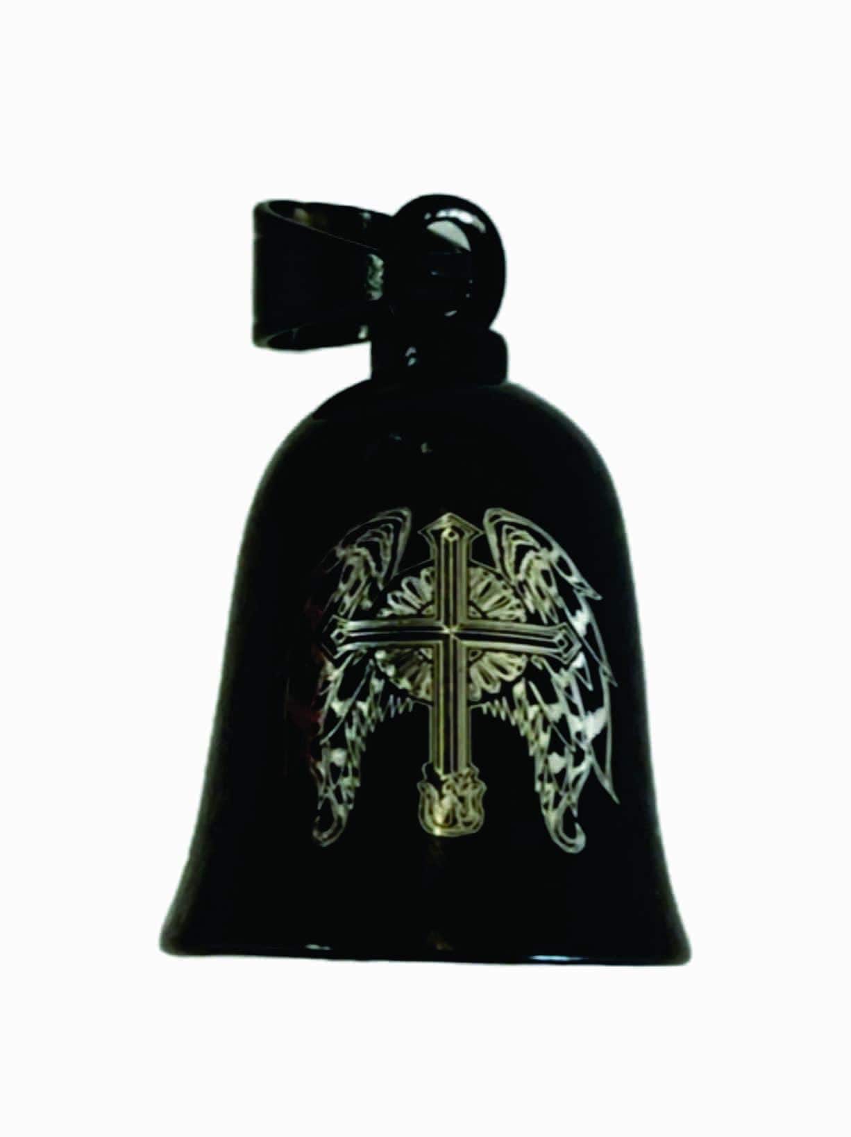 Biker Bell motorcycle bell  Angel Cross engraving, good luck charm