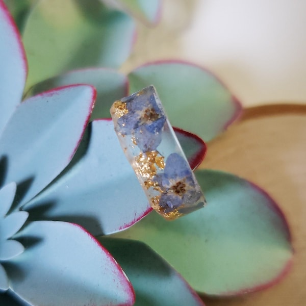 Forget Me Not Ring, Mothers Day Gift, Floral Band With Light Blue Flowers and Gold/Silver Flakes, Resin Jewelry, Ring with Tiny Flowers