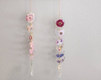 Hanging Moon Phase Wall Decor, Spring Decor, Flower Moon, Boho Decor, Celestial Decor, Crystal Decor, Mystical Gifts, Unique Gift for her