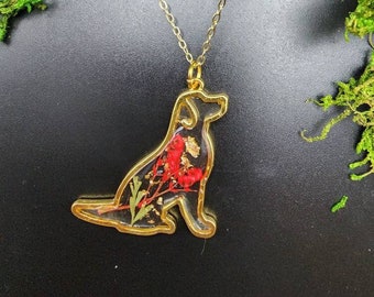 Real Pressed Flower, Dog Necklace, Resin Jewelry, Dog lover, Birthday Gift, Gift For Her, Handmade Jewelry, Mothers Day, Gifts for Girls