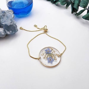 Dried Flower Bracelet Bridesmaid Jewelry Wedding Jewelry Forget Me Not Jewelry Flower Bracelet for Women Handmade Jewelry Gift for Her
