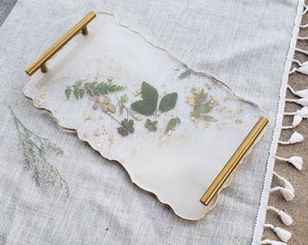 Floral Vanity Tray Serving Tray Perfume Tray Decorative Tray Cottagecore Home Decor Wedding Gift Unique Gift for Her Resin Tray with Handles