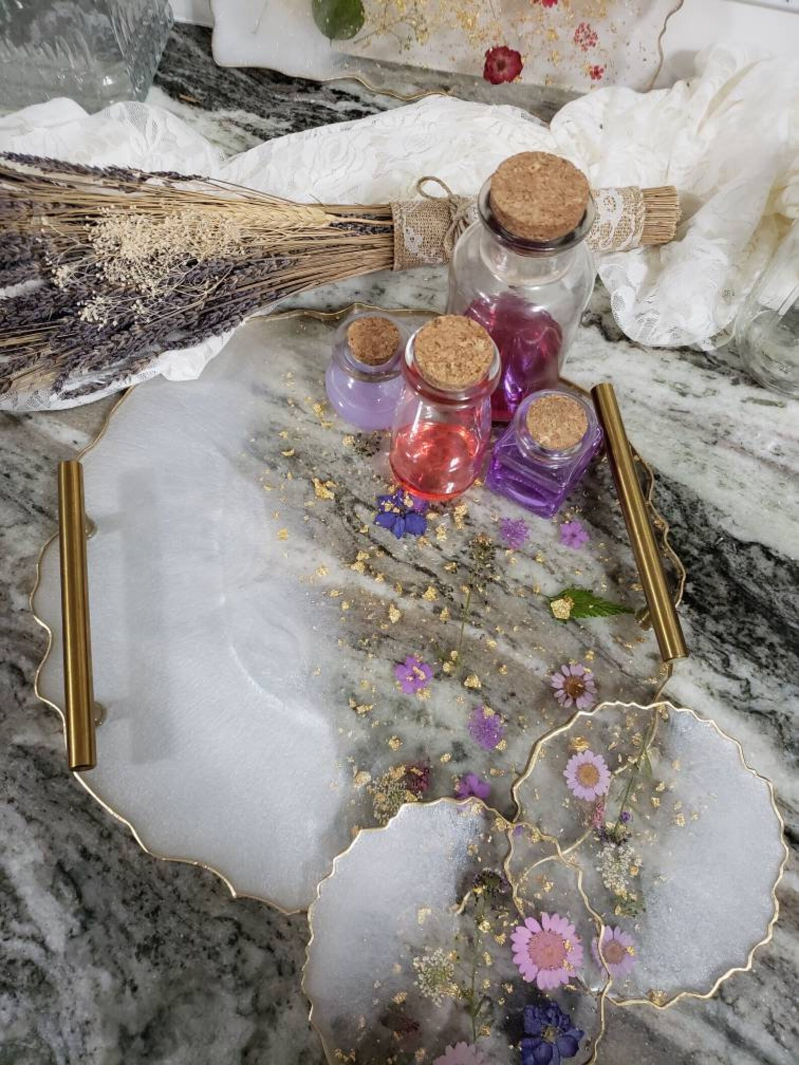 Floral Serving Tray Centerpiece Pressed Flowers Unique Etsy