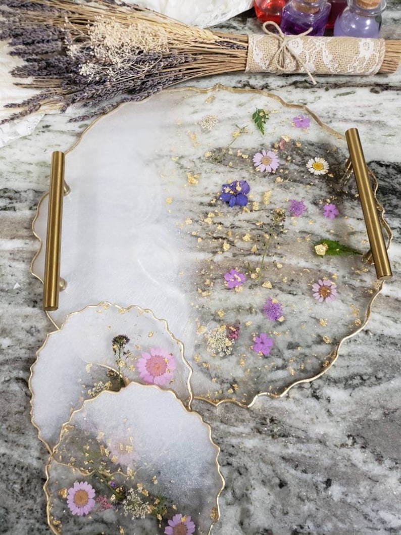 Floral Serving Tray Centerpiece Pressed Flowers Unique Etsy