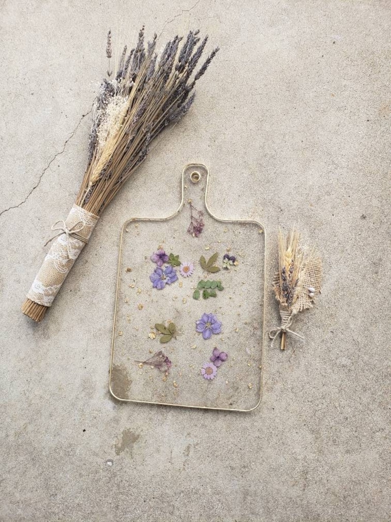 clear resin Charcuterie board with purple flowers