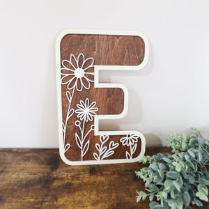 Décoration murale fleurie en bois pour chambre d'enfant, lettres bohème, prénom, lettres 3D en couches, lettres alphabet en bois floral, enseigne pour chambre de filles, chambre à coucher