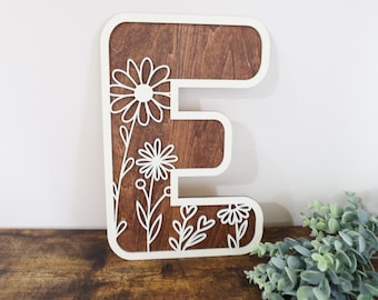 Wildflower Flowered Wall Decor Wood Nursery Letters Boho Name Sign Layered 3D Letters Floral Wooden Alphabet Letters Girls Room Sign Bedroom