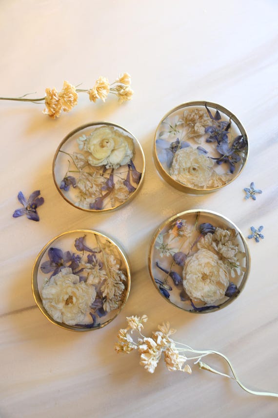 Preserved Flower Resin Coaster Funeral Flower Keepsake Coaster Set Memorial Flower Preservation Coaster Bouquet Preservation Flower Coasters