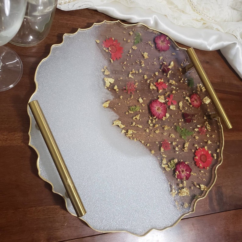 Floral Serving Tray Centerpiece Pressed Flowers Unique Etsy
