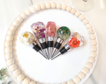 Bloemen wijnstopper, aangepaste flessenstop, wijnkurk, verlovingscadeau, pasgetrouwde cadeau, gedroogde bloemen, keukengerei, feestartikelen, cadeau-idee