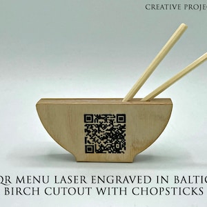Custom wood QR Code menus for your restaurant tables, links to your website