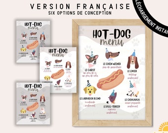 New! Hot Dog Bar Menu Sign, Printable, Birthday Party, Puppy Adoption, Food, Decoration, FRENCH | Not Editable, Digital | INSTANT DOWNLOAD
