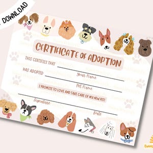 Puppy Adoption Certificate, Adopt a Puppy Party, Dog Adoption Birthday Party, Dog Lover Birthday | Not Editable, Digital | INSTANT DOWNLOAD