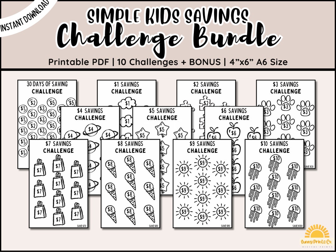 Simple Kids Savings Challenge Printable | Challenge Bundle | Coloring ...