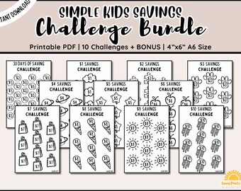 Simple Kids Savings Challenge Printable | Challenge Bundle | Coloring Savings Challenge | Money Saving Challenge | A6 Savings Challenge