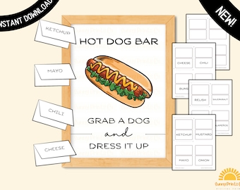 Hot Dog Bar Menü Schild, Printable, Geburtstagsfeier, Fourth of Jul, Essen, Dekoration, MINIMALISTIC | Nicht bearbeitbar, digital | SOFORTIGER DOWNLOAD