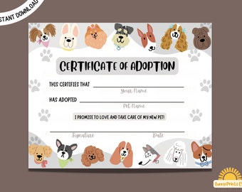 Puppy Adoption Certificate, Adopt a Puppy Party, Dog Adoption Birthday Party, Dog Lover, DARK | Not Editable, Digital | INSTANT DOWNLOAD