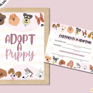 Puppy Adoption Certificate, Adopt a Puppy Party Sign, Dog Birthday Theme, Dog Lover, PINK | Not Editable, Digital | INSTANT DOWNLOAD