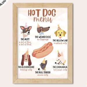 Hot Dog Bar Menu Sign, Printable, Dog Birthday Party, Puppy Adoption, Food, Decoration, NEUTRAL | Not Editable, Digital | INSTANT DOWNLOAD