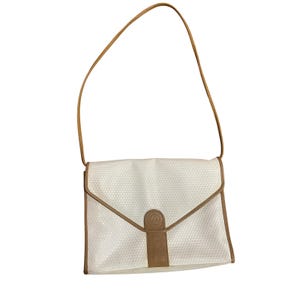 Vintage 80s Liz Claiborne Off White Leather Trim Shoulder Handbag Purse